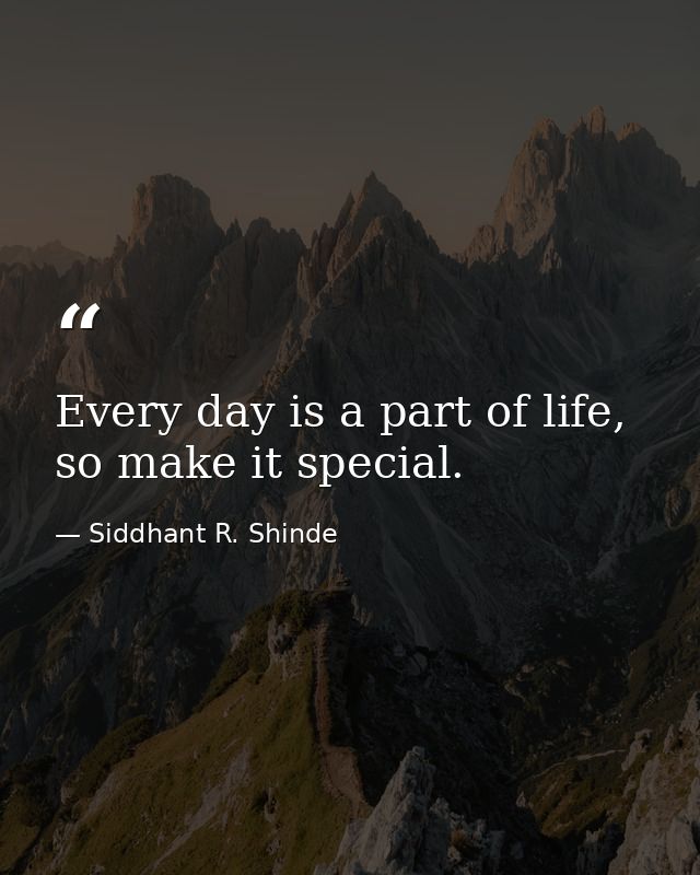 Every day is a part of life, so make it special. — Siddhant R. Shinde