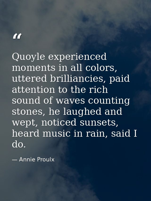 Quoyle experienced moments in all colors, uttered brilliancies, paid attention to the rich sound of waves counting stone — Annie Proulx