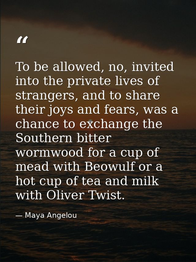 To be allowed, no, invited into the private lives of strangers, and to share their joys and fears, was a chance to excha — Maya Angelou