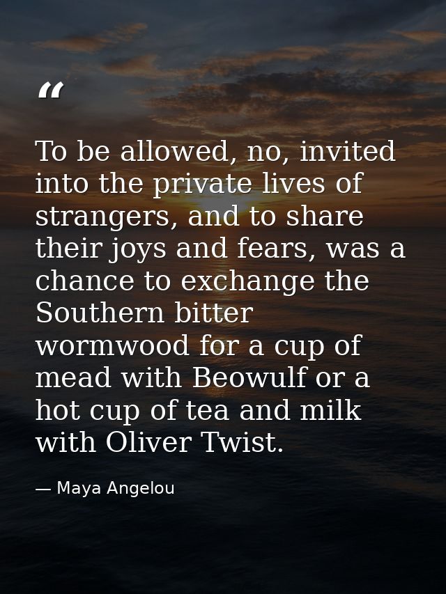 To be allowed, no, invited into the private lives of strangers, and to share their joys and fears, was a chance to excha — Maya Angelou