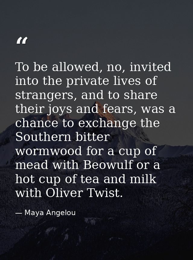 To be allowed, no, invited into the private lives of strangers, and to share their joys and fears, was a chance to excha — Maya Angelou