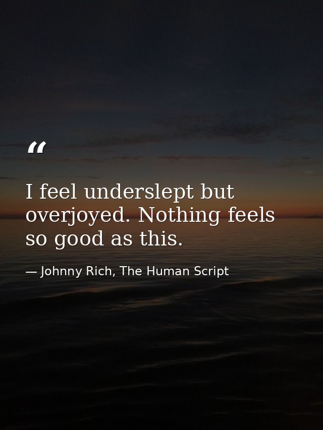 I feel underslept but overjoyed. Nothing feels so good as this. — Johnny Rich, The Human Script