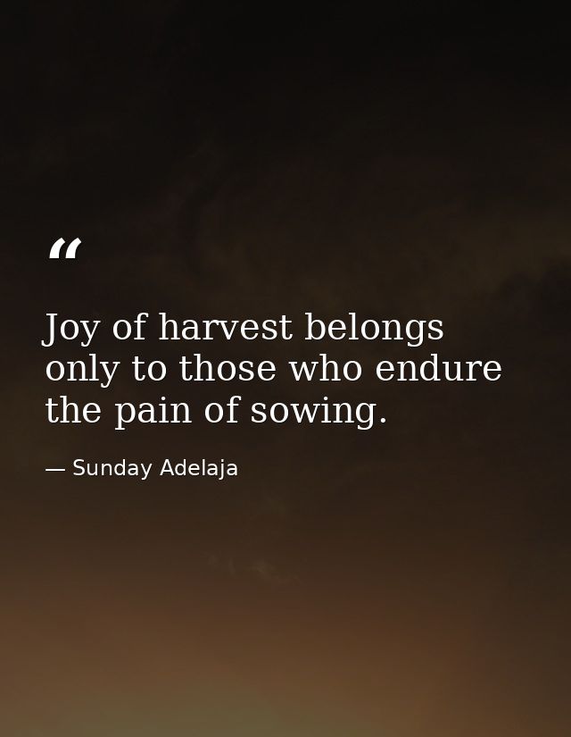 Joy of harvest belongs only to those who endure the pain of sowing. — Sunday Adelaja