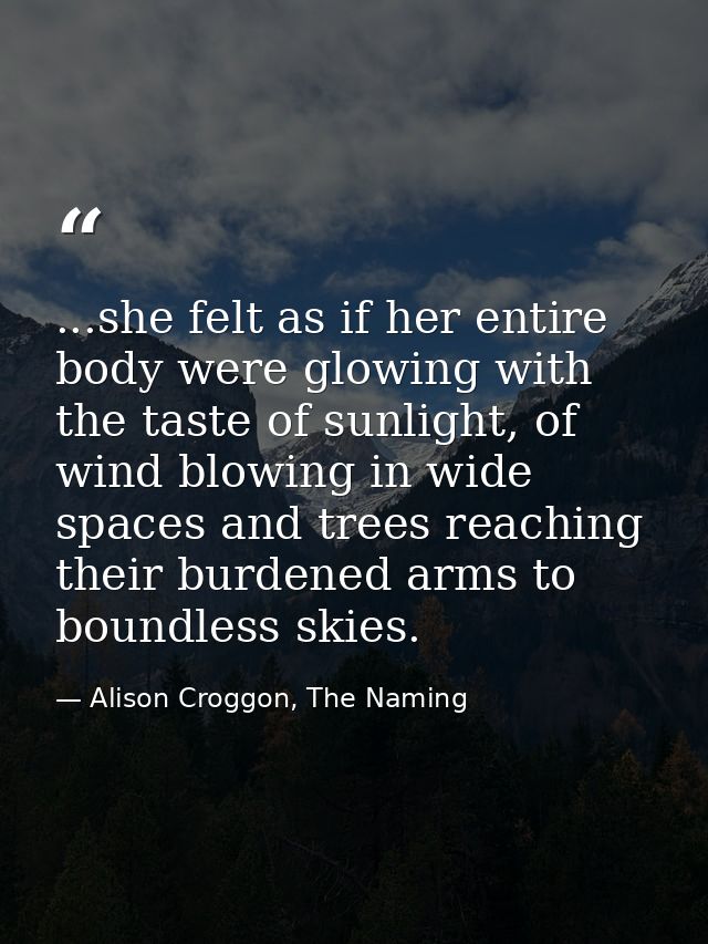 ...she felt as if her entire body were glowing with the taste of sunlight, of wind blowing in wide spaces and trees reac — Alison Croggon, The Naming