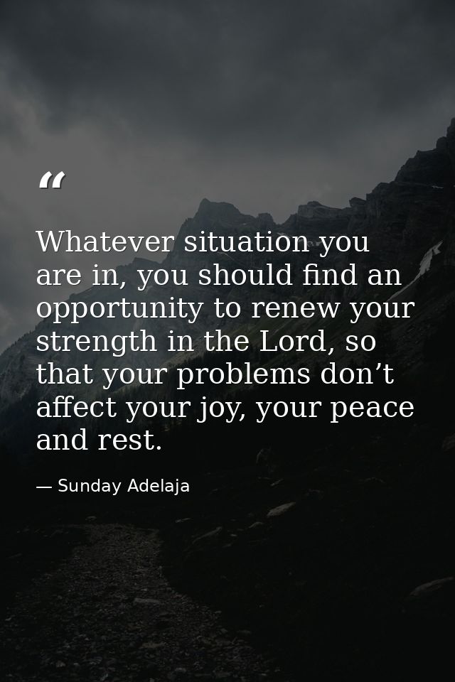 Whatever situation you are in, you should find an opportunity to renew your strength in the Lord, so that your problems  — Sunday Adelaja