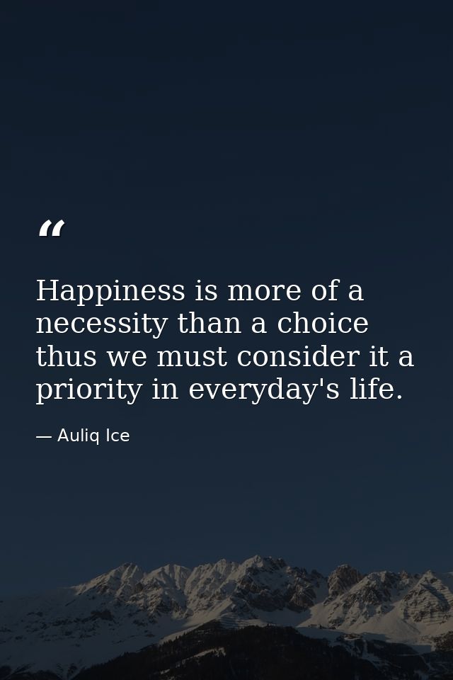 Happiness is more of a necessity than a choice thus we must consider it a priority in everyday's life. — Auliq Ice
