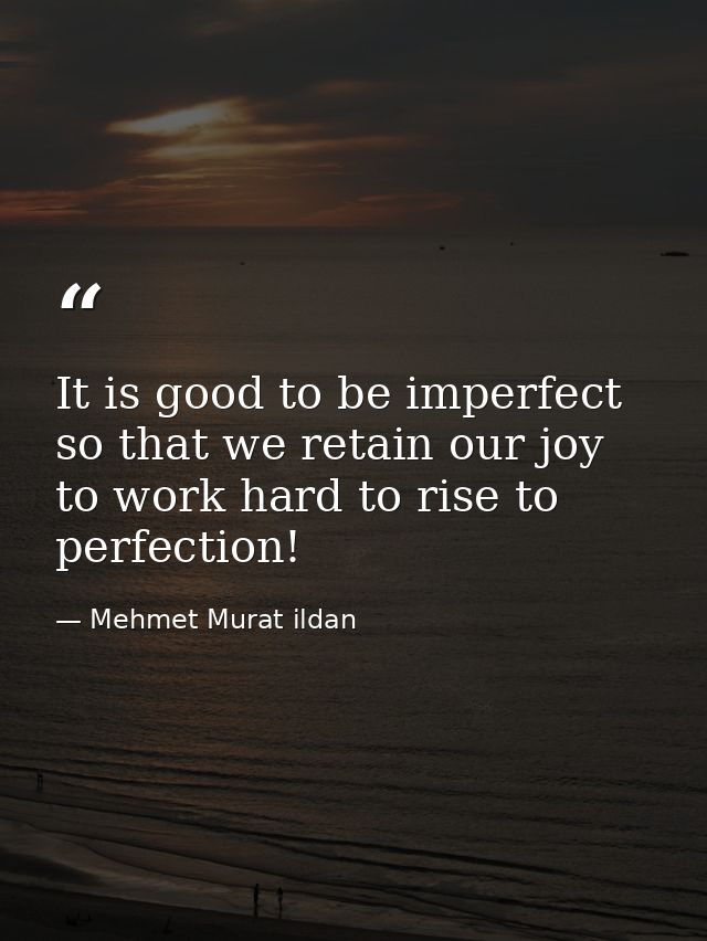It is good to be imperfect so that we retain our joy to work hard to rise to perfection! — Mehmet Murat ildan