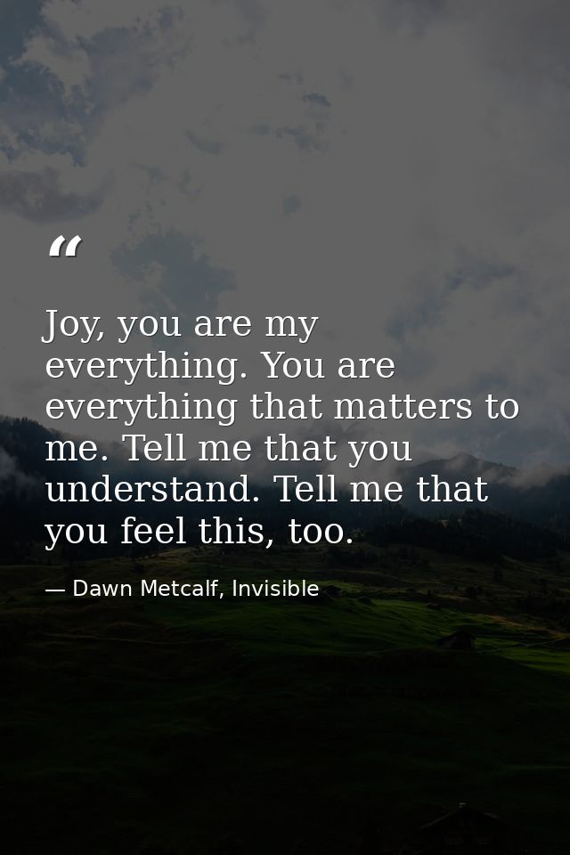 Joy, you are my everything. You are everything that matters to me. Tell me that you understand. Tell me that you feel th — Dawn Metcalf, Invisible