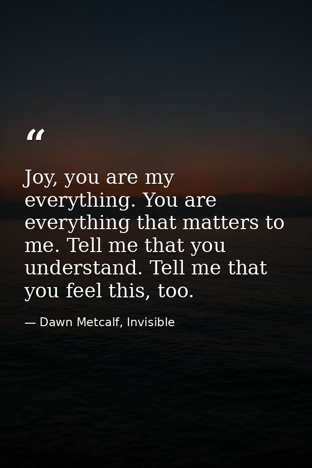 Joy, you are my everything. You are everything that matters to me. Tell me that you understand. Tell me that you feel th — Dawn Metcalf, Invisible