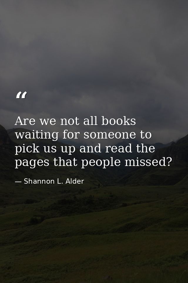 Are we not all books waiting for someone to pick us up and read the pages that people missed? — Shannon L. Alder