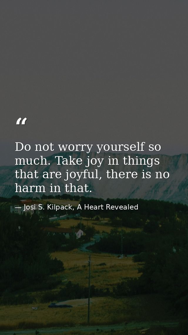 Do not worry yourself so much. Take joy in things that are joyful, there is no harm in that. — Josi S. Kilpack, A Heart Revealed