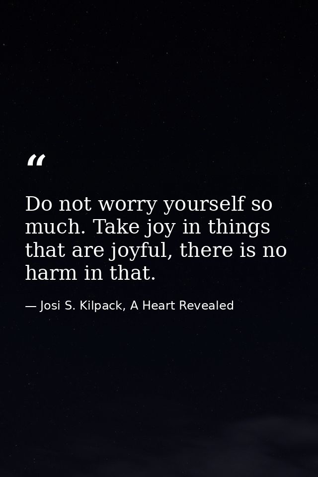 Do not worry yourself so much. Take joy in things that are joyful, there is no harm in that. — Josi S. Kilpack, A Heart Revealed