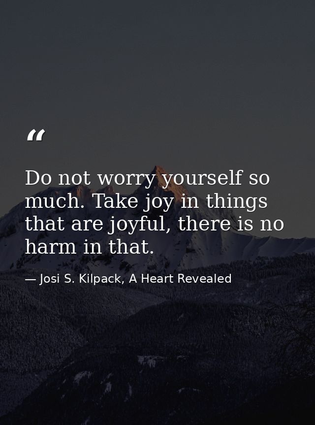 Do not worry yourself so much. Take joy in things that are joyful, there is no harm in that. — Josi S. Kilpack, A Heart Revealed