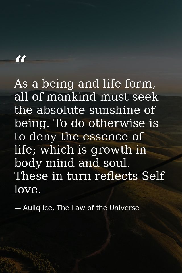 As a being and life form, all of mankind must seek the absolute sunshine of being. To do otherwise is to deny the essenc — Auliq Ice, The Law of the Universe
