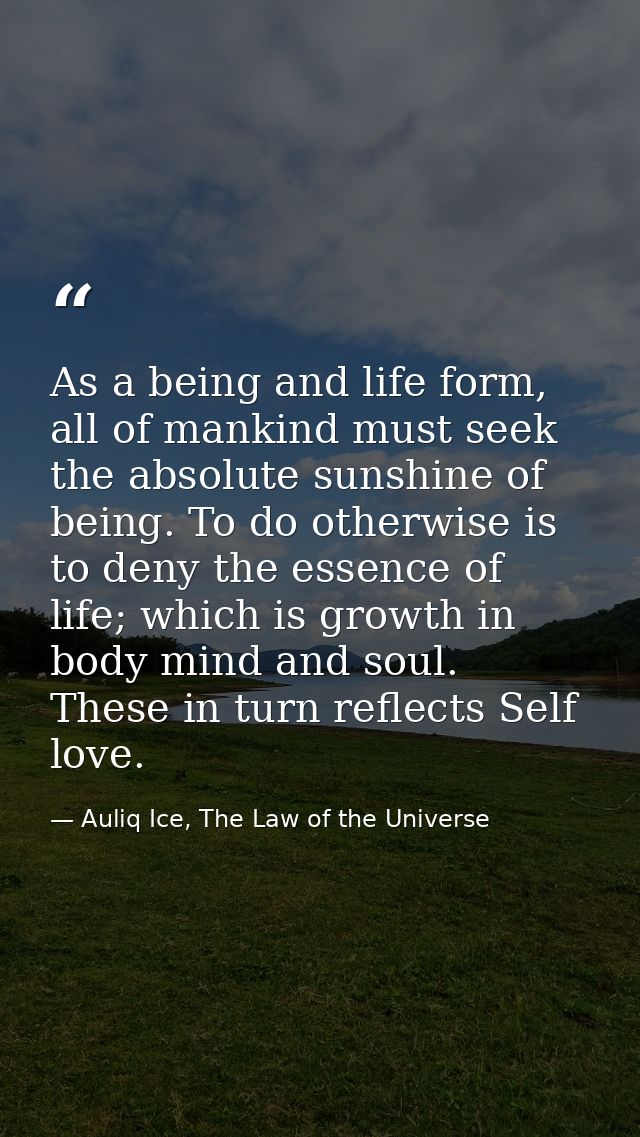 As a being and life form, all of mankind must seek the absolute sunshine of being. To do otherwise is to deny the essenc — Auliq Ice, The Law of the Universe