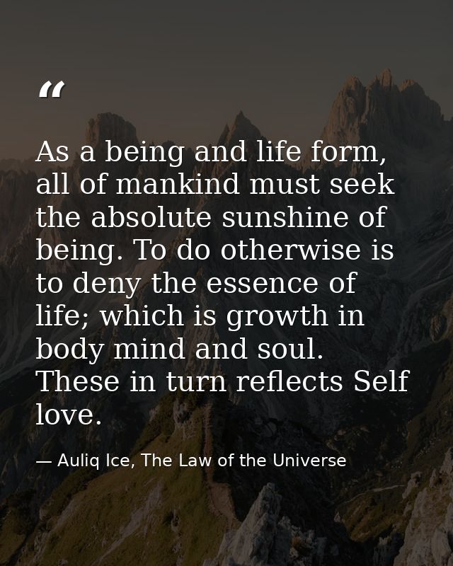 As a being and life form, all of mankind must seek the absolute sunshine of being. To do otherwise is to deny the essenc — Auliq Ice, The Law of the Universe