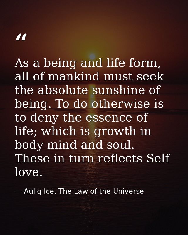 As a being and life form, all of mankind must seek the absolute sunshine of being. To do otherwise is to deny the essenc — Auliq Ice, The Law of the Universe