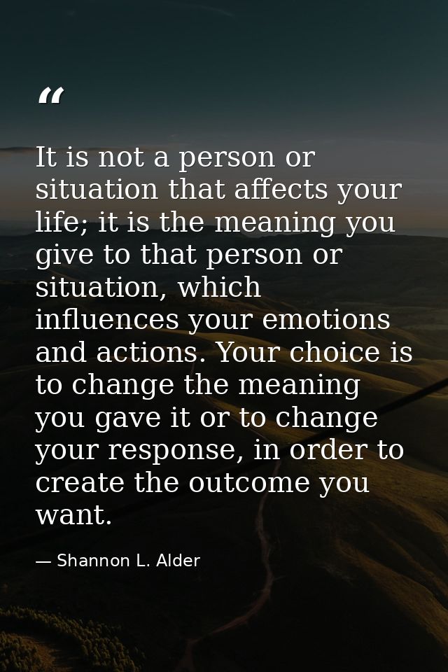 It is not a person or situation that affects your life; it is the meaning you give to that person or situation, which in — Shannon L. Alder