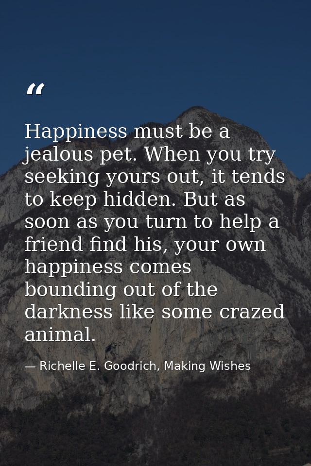 Happiness must be a jealous pet. When you try seeking yours out, it tends to keep hidden. But as soon as you turn to hel — Richelle E. Goodrich, Making Wishes