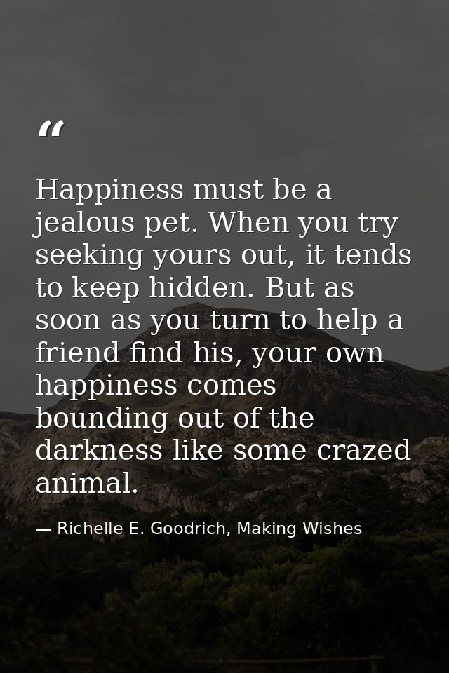 Happiness must be a jealous pet. When you try seeking yours out, it tends to keep hidden. But as soon as you turn to hel — Richelle E. Goodrich, Making Wishes