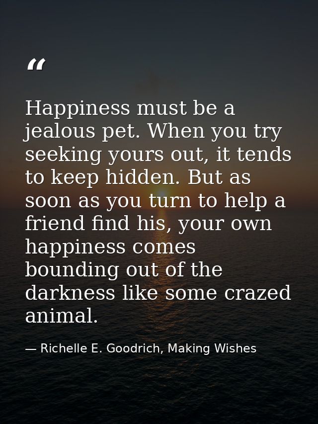 Happiness must be a jealous pet. When you try seeking yours out, it tends to keep hidden. But as soon as you turn to hel — Richelle E. Goodrich, Making Wishes