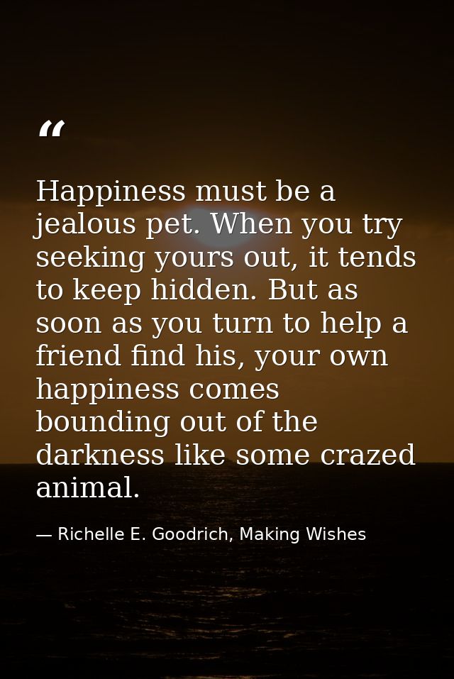 Happiness must be a jealous pet. When you try seeking yours out, it tends to keep hidden. But as soon as you turn to hel — Richelle E. Goodrich, Making Wishes