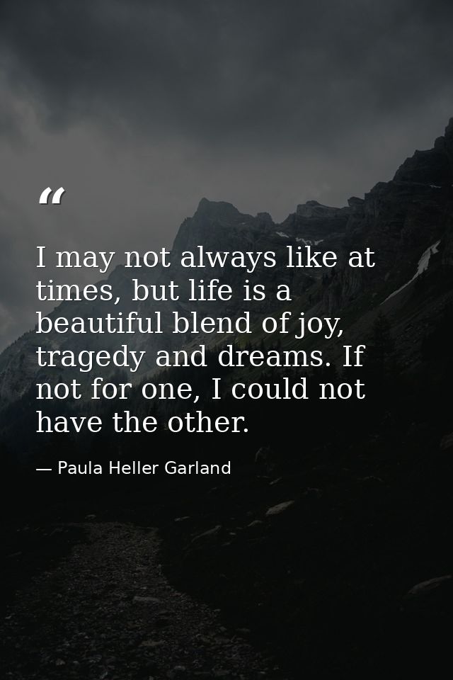 I may not always like at times, but life is a beautiful blend of joy, tragedy and dreams. If not for one, I could not ha — Paula Heller Garland