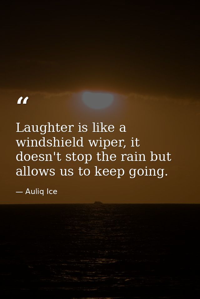 Laughter is like a windshield wiper, it doesn't stop the rain but allows us to keep going. — Auliq Ice
