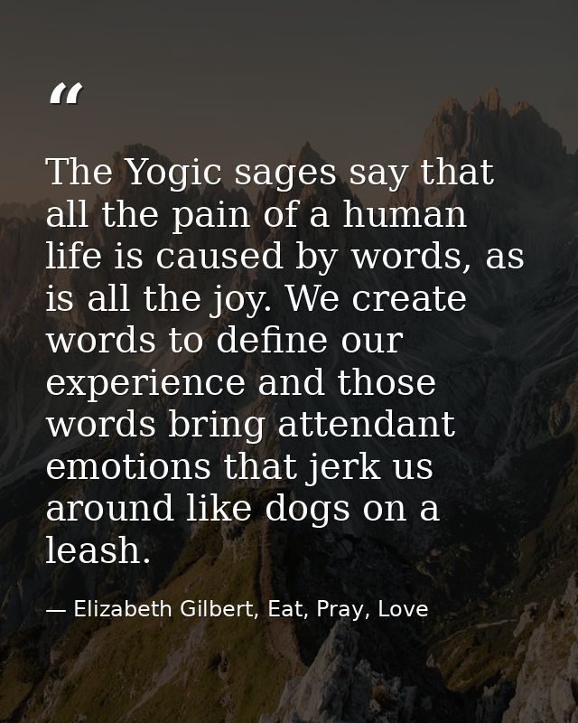 The Yogic sages say that all the pain of a human life is caused by words, as is all the joy. We create words to define o — Elizabeth Gilbert, Eat, Pray, Love