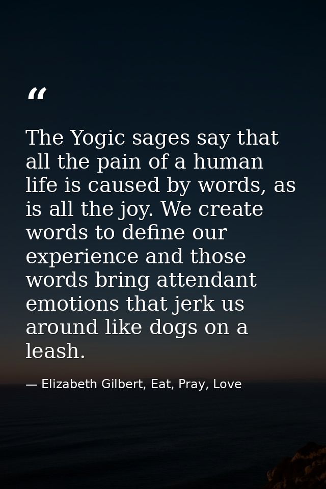 The Yogic sages say that all the pain of a human life is caused by words, as is all the joy. We create words to define o — Elizabeth Gilbert, Eat, Pray, Love