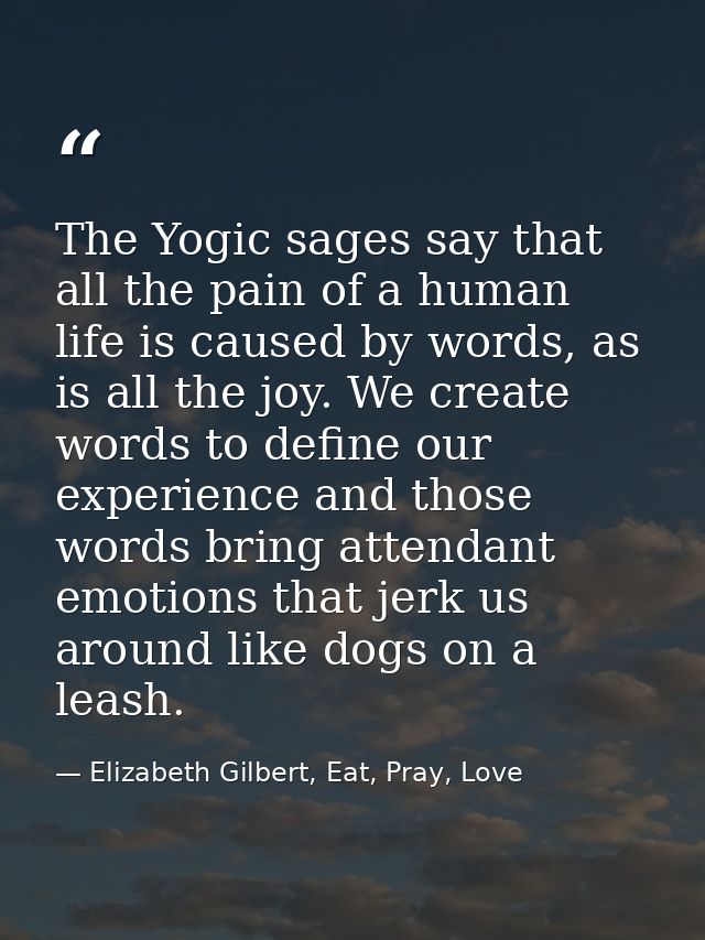 The Yogic sages say that all the pain of a human life is caused by words, as is all the joy. We create words to define o — Elizabeth Gilbert, Eat, Pray, Love