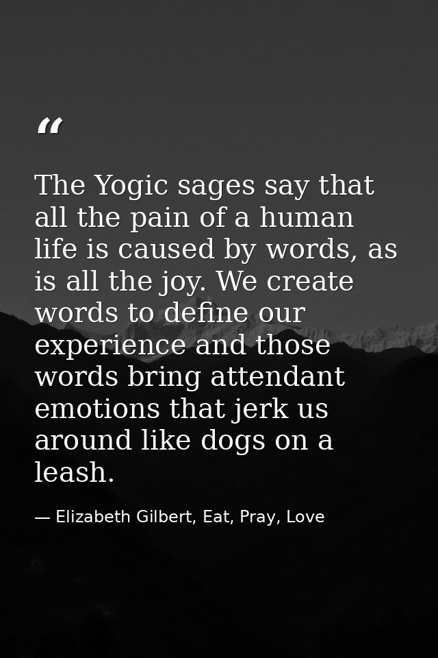 The Yogic sages say that all the pain of a human life is caused by words, as is all the joy. We create words to define o — Elizabeth Gilbert, Eat, Pray, Love
