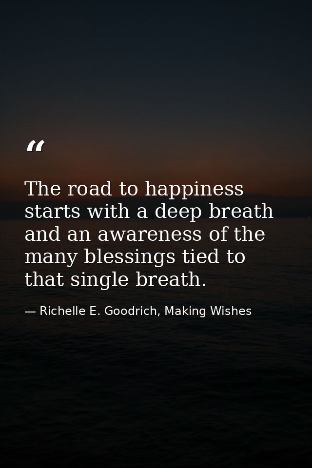 The road to happiness starts with a deep breath and an awareness of the many blessings tied to that single breath. — Richelle E. Goodrich, Making Wishes