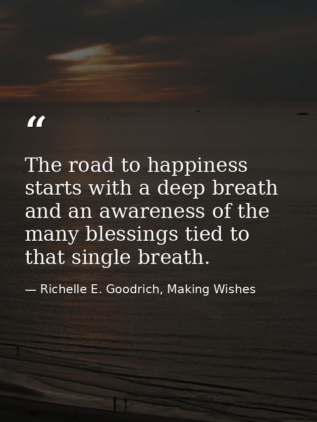 The road to happiness starts with a deep breath and an awareness of the many blessings tied to that single breath. — Richelle E. Goodrich, Making Wishes