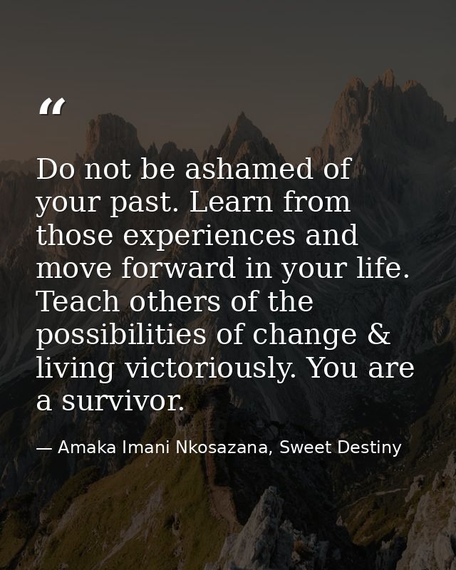 Do not be ashamed of your past. Learn from those experiences and move forward in your life. Teach others of the possibil — Amaka Imani Nkosazana, Sweet Destiny