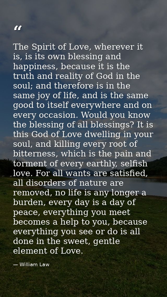 The Spirit of Love, wherever it is, is its own blessing and happiness, because it is the truth and reality of God in the — William Law
