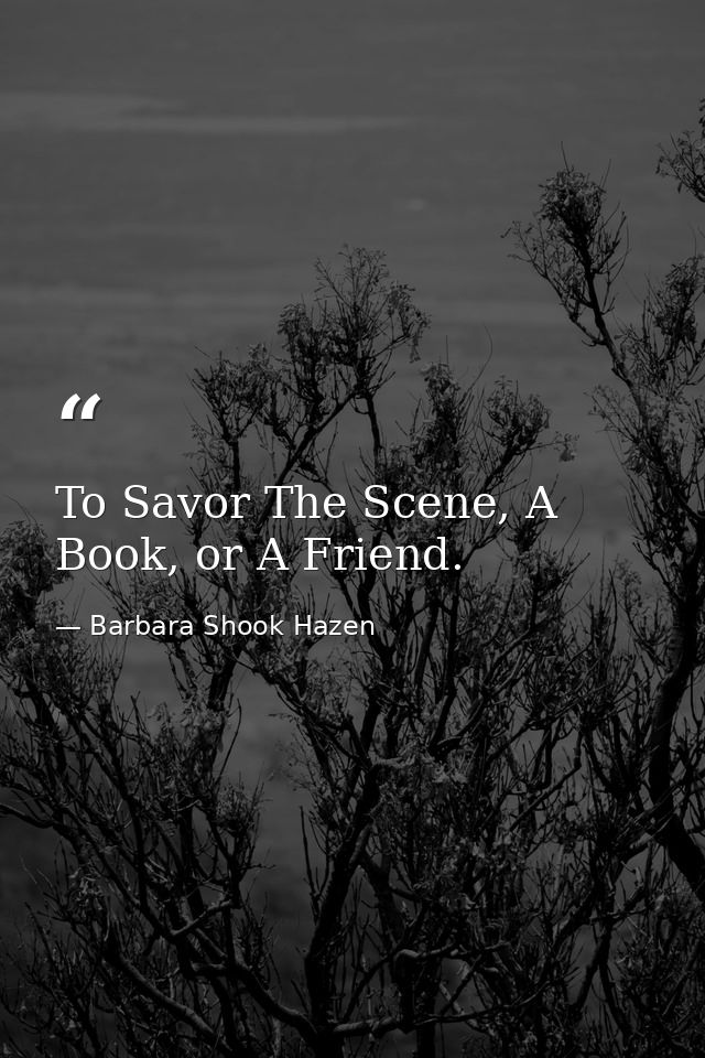 To Savor The Scene, A Book, or A Friend. — Barbara Shook Hazen