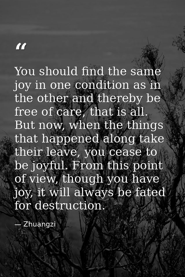 You should find the same joy in one condition as in the other and thereby be free of care, that is all. But now, when th — Zhuangzi