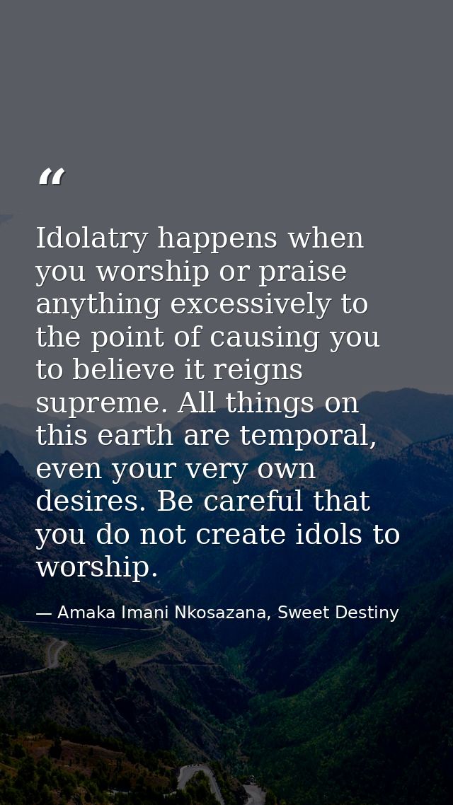 Idolatry happens when you worship or praise anything excessively to the point of causing you to believe it reigns suprem — Amaka Imani Nkosazana, Sweet Destiny