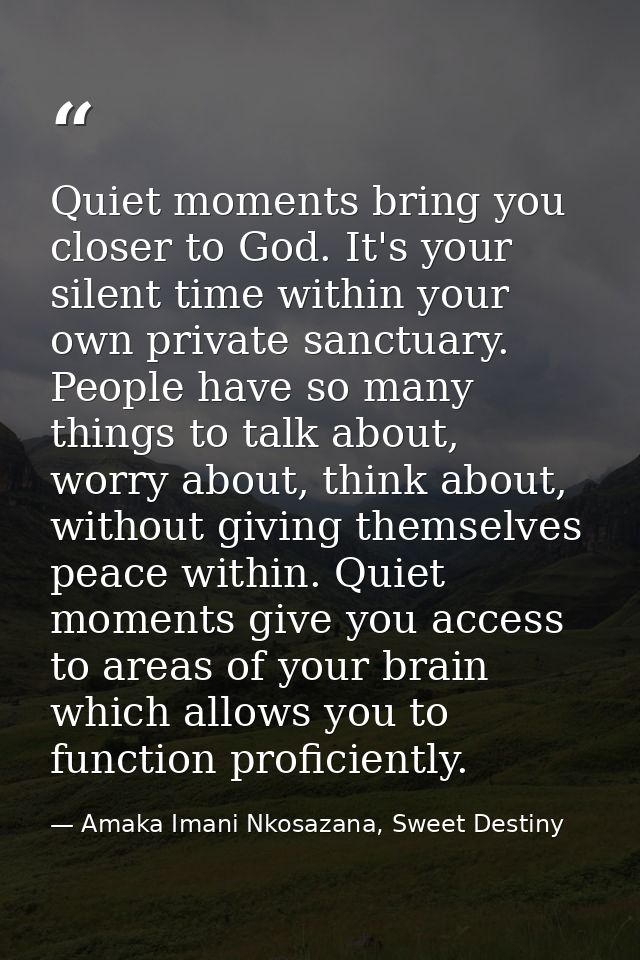 Quiet moments bring you closer to God. It's your silent time within your own private sanctuary. People have so many thin — Amaka Imani Nkosazana, Sweet Destiny