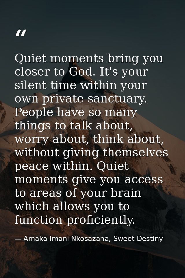 Quiet moments bring you closer to God. It's your silent time within your own private sanctuary. People have so many thin — Amaka Imani Nkosazana, Sweet Destiny