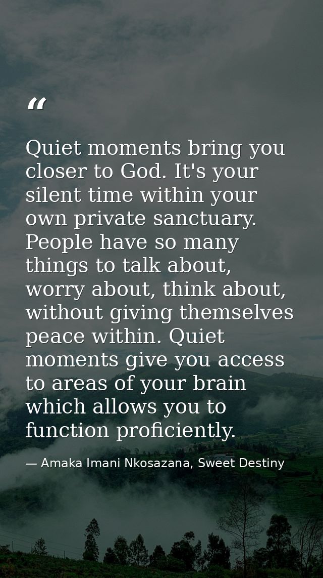 Quiet moments bring you closer to God. It's your silent time within your own private sanctuary. People have so many thin — Amaka Imani Nkosazana, Sweet Destiny