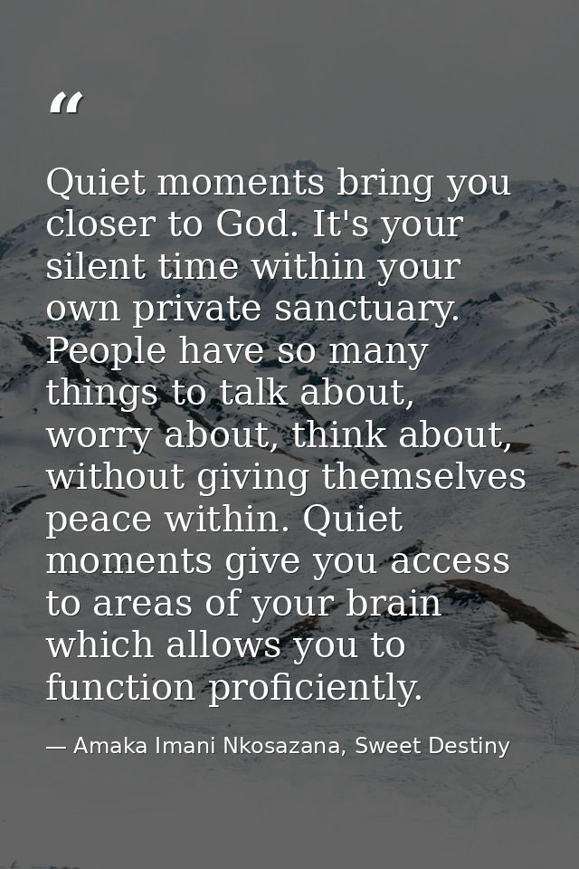 Quiet moments bring you closer to God. It's your silent time within your own private sanctuary. People have so many thin — Amaka Imani Nkosazana, Sweet Destiny