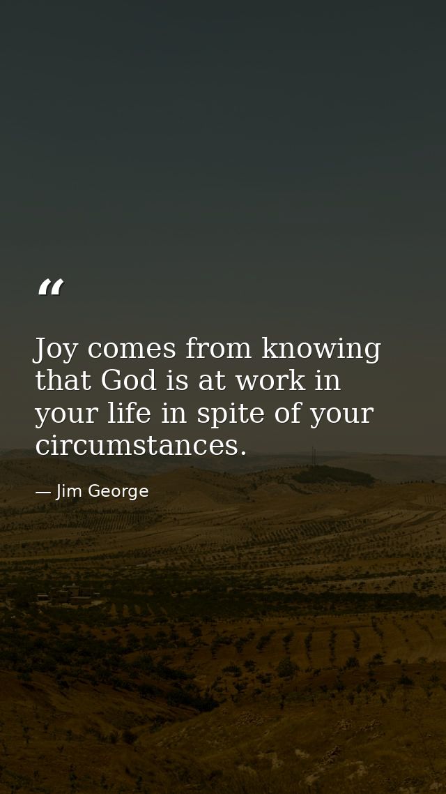 Joy comes from knowing that God is at work in your life in spite of your circumstances. — Jim George