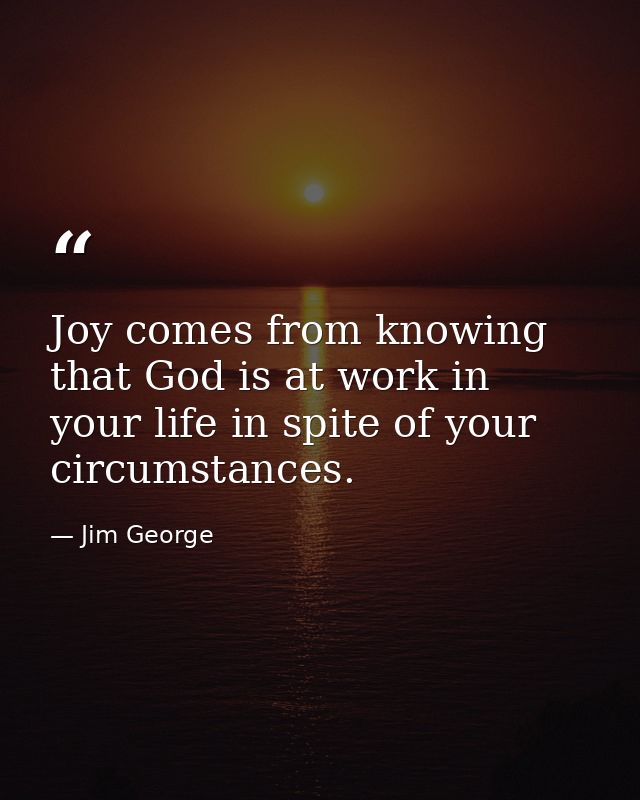 Joy comes from knowing that God is at work in your life in spite of your circumstances. — Jim George
