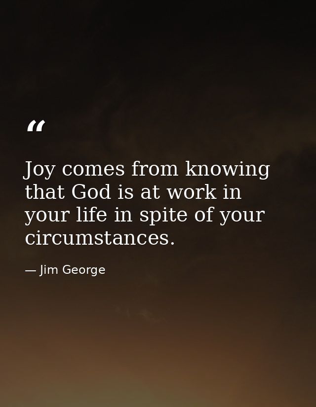 Joy comes from knowing that God is at work in your life in spite of your circumstances. — Jim George