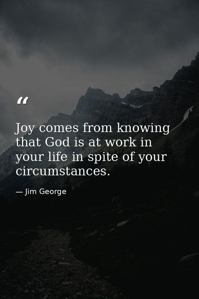 Joy comes from knowing that God is at work in your life in spite of your circumstances. — Jim George