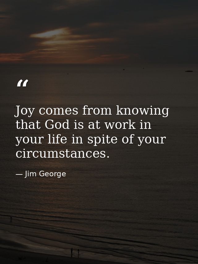 Joy comes from knowing that God is at work in your life in spite of your circumstances. — Jim George