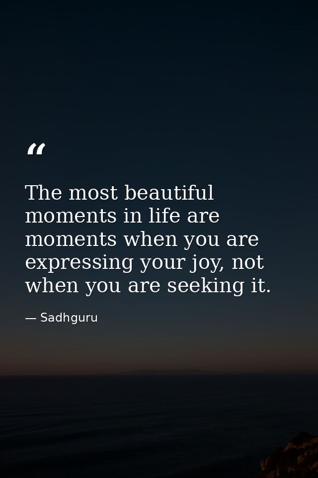The most beautiful moments in life are moments when you are expressing your joy, not when you are seeking it. — Sadhguru