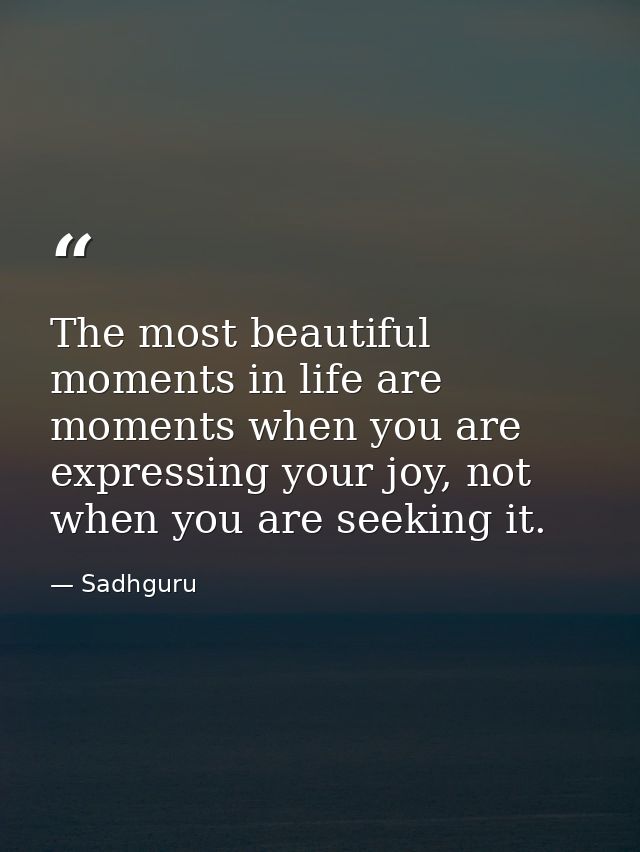 The most beautiful moments in life are moments when you are expressing your joy, not when you are seeking it. — Sadhguru
